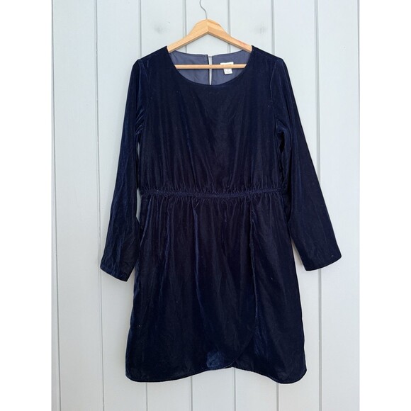 J. Crew Dress 10 Velvet Tulip Hem Stretch Navy Blue Pullover K3470 - Picture 1 of 5